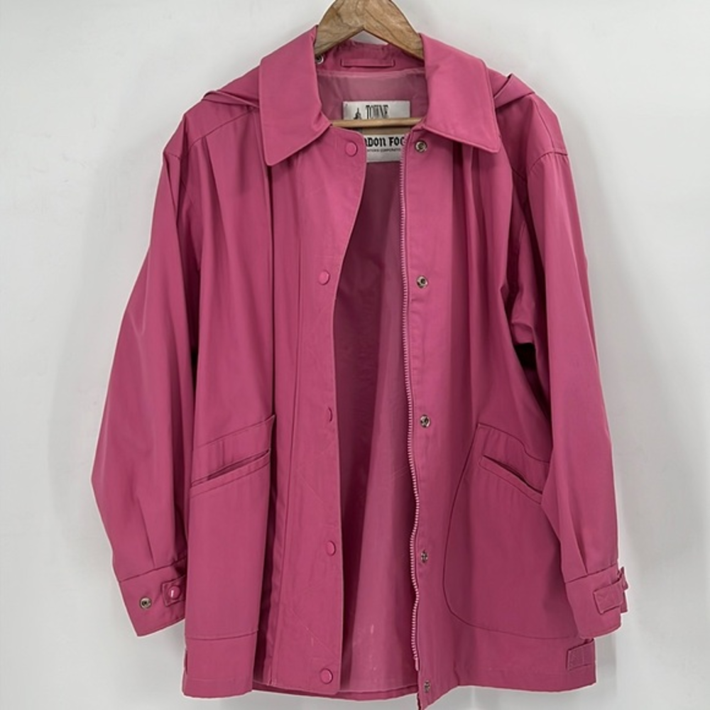 Vintage Retro Pink London Fog Towne Hooded Short Trench Coat L‎